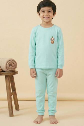 Boys cotton sea green cute sloth boba printed nightsuit