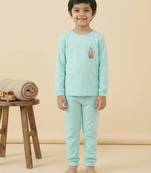 Boys cotton sea green cute sloth boba printed nightsuit