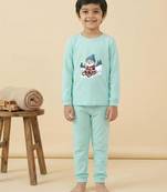 Boys cotton sea green santa fun ride printed nightsuit