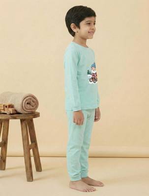 Boys cotton sea green santa fun ride printed nightsuit 3