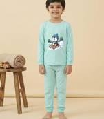 Boys cotton sea green penguin fun ride printed nightsuit