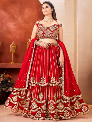 Awesome Red Embroidered Georgette Wedding Wear Lehenga Choli 1