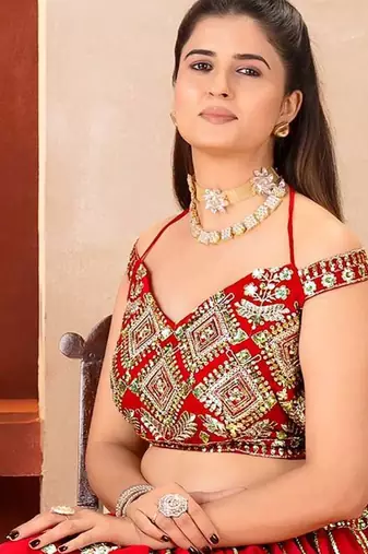 Awesome Red Embroidered Georgette Wedding Wear Lehenga Choli
