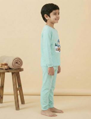 Boys cotton sea green penguin fun ride printed nightsuit 3