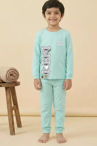 Boys cotton sea green cute koala crew printed nightsuit