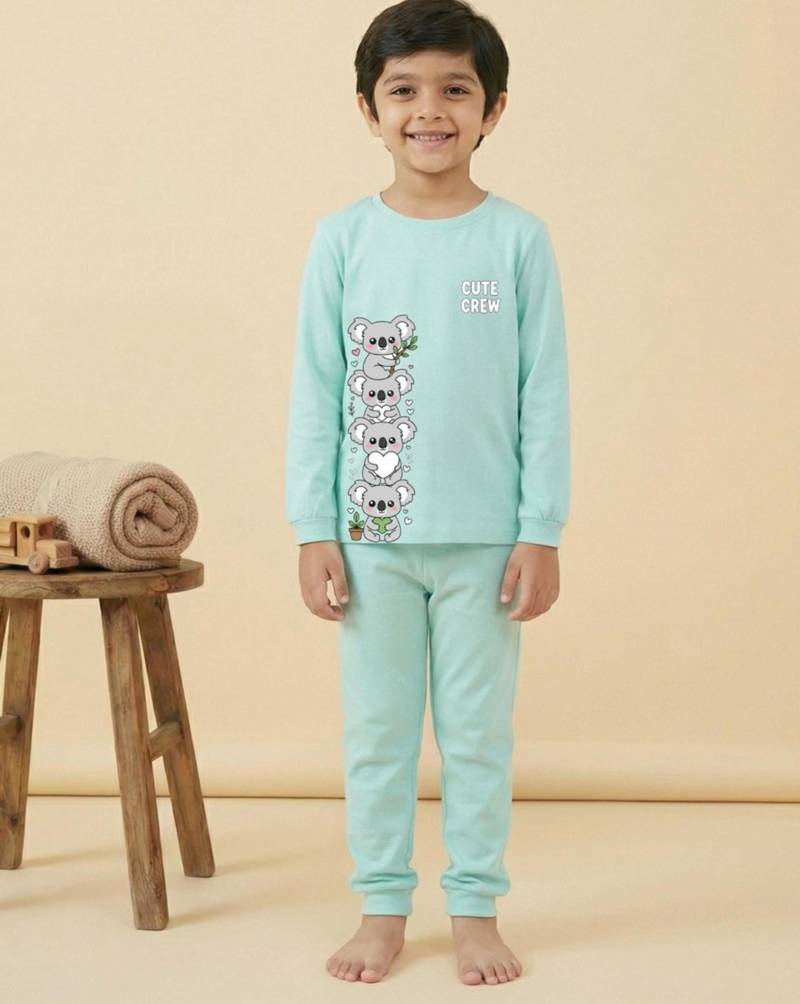 Boys cotton sea green cute koala crew printed nightsuit