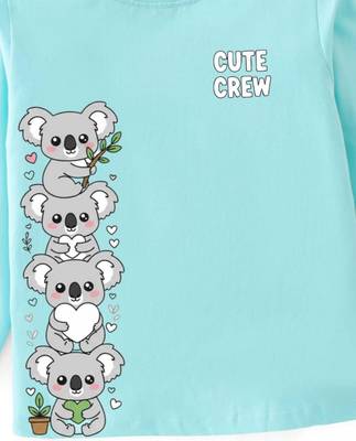Boys cotton sea green cute koala crew printed nightsuit 5