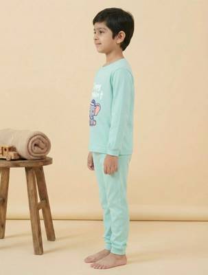 Boys cotton sea green sleepy baby elephant printed nightsuit 3
