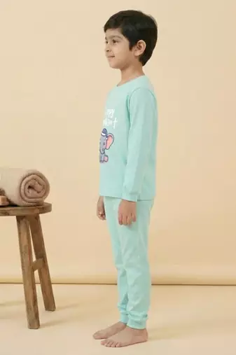 Boys cotton sea green sleepy baby elephant printed nightsuit