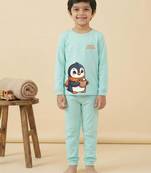 Boys cotton sea green chilly penguin printed nightsuit