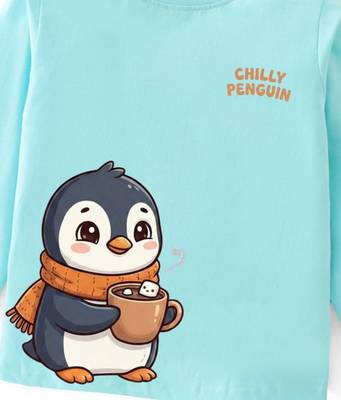 Boys cotton sea green chilly penguin printed nightsuit 5