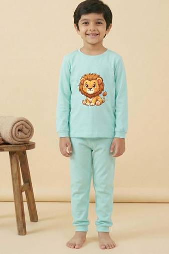 Boys cotton sea green kawaii baby lion printed nightsuit