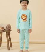 Boys cotton sea green kawaii baby lion printed nightsuit