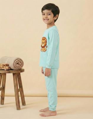 Boys cotton sea green kawaii baby lion printed nightsuit 3