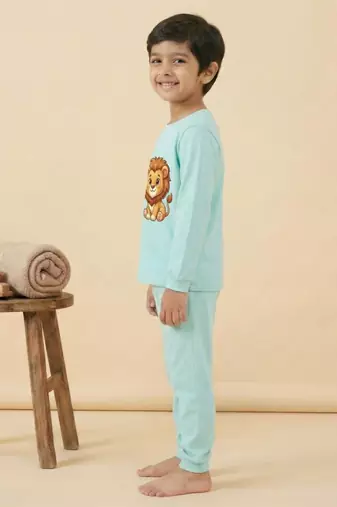 Boys cotton sea green kawaii baby lion printed nightsuit