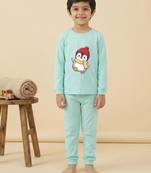 Boys cotton sea green waving penguin printed nightsuit