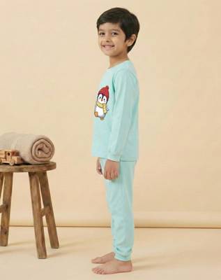 Boys cotton sea green waving penguin printed nightsuit 3
