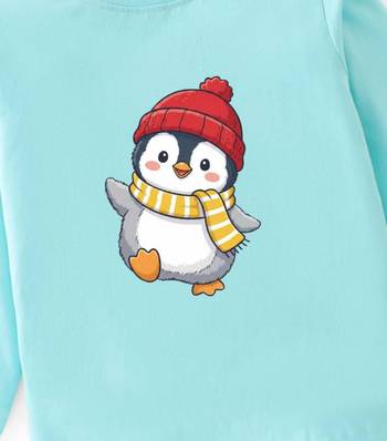 Boys cotton sea green waving penguin printed nightsuit 5