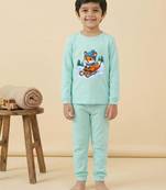 Boys cotton sea green foxy fun ride printed nightsuit