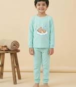 Boys cotton sea green bedtime bear printed nightsuit