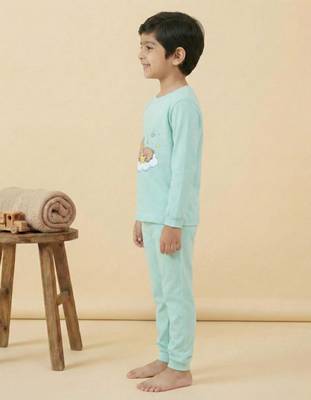 Boys cotton sea green bedtime bear printed nightsuit 3