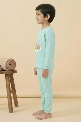 Boys cotton sea green bedtime bear printed nightsuit