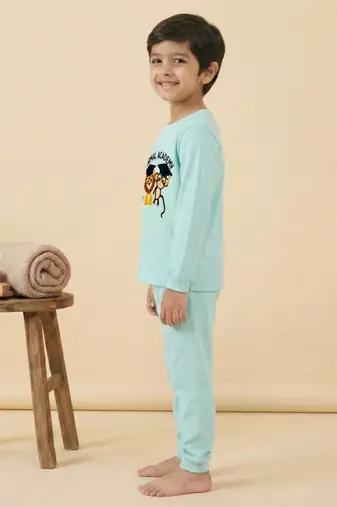 Boys cotton sea green animal academy printed nightsuit