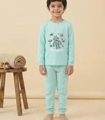 Boys cotton sea green orbit buddies printed nightsuit