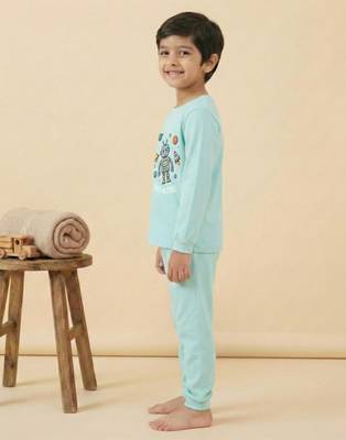 Boys cotton sea green orbit buddies printed nightsuit 3