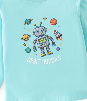 Boys cotton sea green orbit buddies printed nightsuit 5