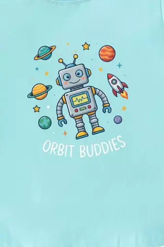 Boys cotton sea green orbit buddies printed nightsuit