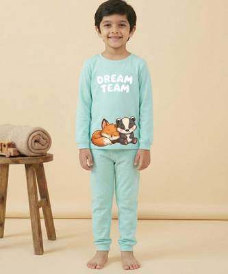 Boys cotton sea green best friends dream printed nightsuit 1