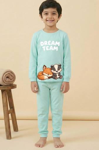 Boys cotton sea green best friends dream printed nightsuit