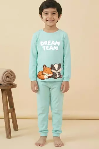 Boys cotton sea green best friends dream printed nightsuit