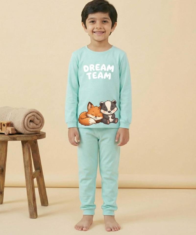 Boys cotton sea green best friends dream printed nightsuit