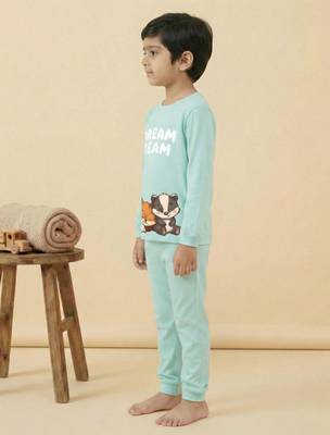Boys cotton sea green best friends dream printed nightsuit 3