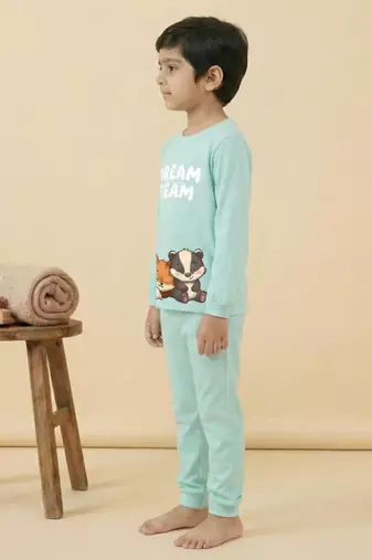 Boys cotton sea green best friends dream printed nightsuit