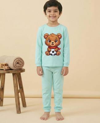 Boys cotton sea green soccer bear printed nightsuit 1