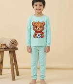 Boys cotton sea green soccer bear printed nightsuit