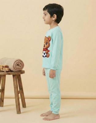 Boys cotton sea green soccer bear printed nightsuit 3