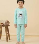Boys cotton sea green space explorer printed nightsuit