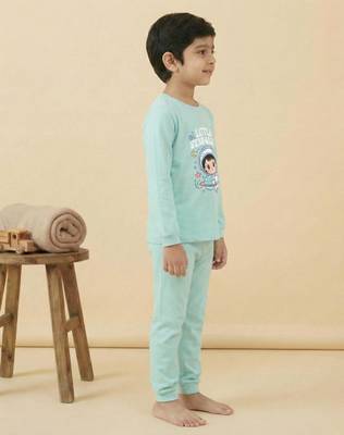 Boys cotton sea green space explorer printed nightsuit 3