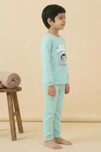 Boys cotton sea green space explorer printed nightsuit