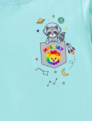Boys cotton sea green space raccoon pocket printed nightsuit 5