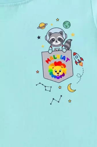 Boys cotton sea green space raccoon pocket printed nightsuit