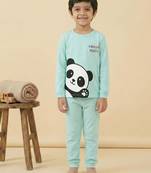 Boys cotton sea green panda hugs printed nightsuit