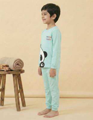 Boys cotton sea green panda hugs printed nightsuit 3