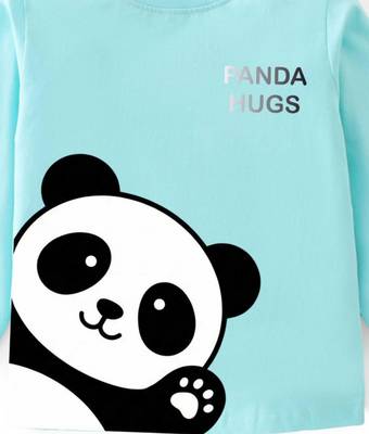 Boys cotton sea green panda hugs printed nightsuit 5
