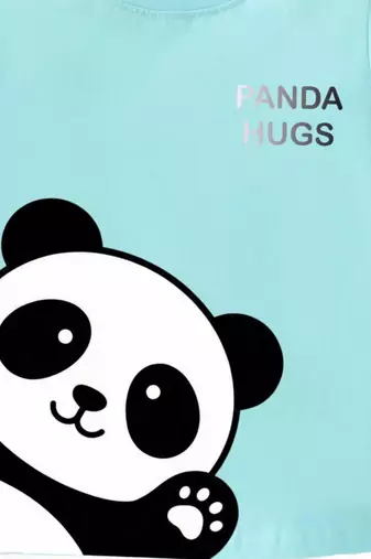 Boys cotton sea green panda hugs printed nightsuit