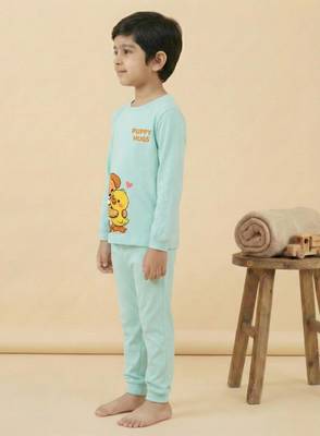 Boys cotton sea green best friends cuddle printed nightsuit 3